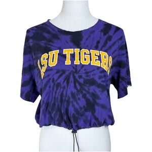 Women's Pink Victoria's Secret LSU Tigers Crop T-Shirt Sz L Purple Tie-dye